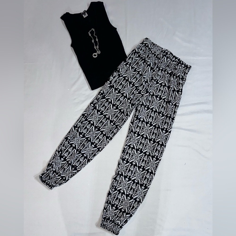 Ambiance Black and White Patterned Joggers